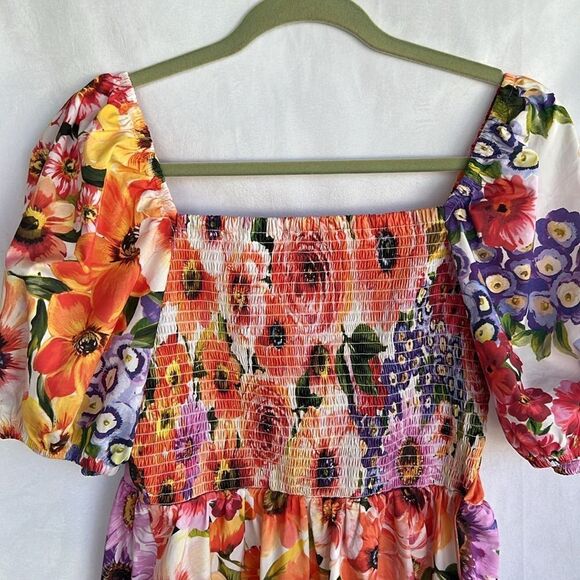 Express Spring Meadow Tiered Puff Sleeve Square Neck Dress M - Picture 8 of 8